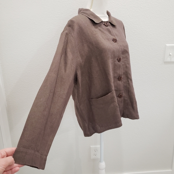 FLAX Brown Button Down Lightweight Linen Jacket Size Medium - Picture 4 of 8